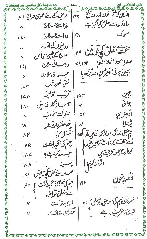 Tib-e-Islami Aur Jadeed Medical Science Book Table of Content