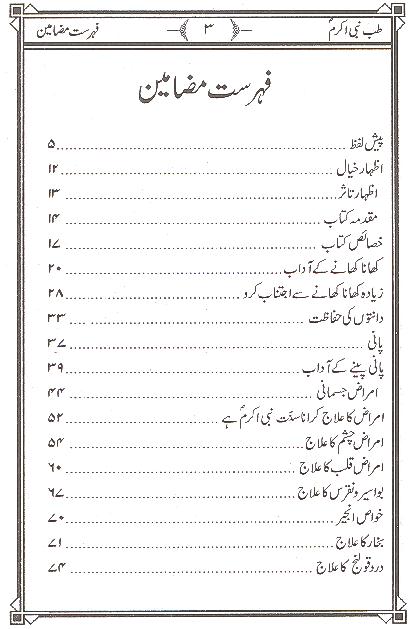 Tib e Nabvi Book in Urdu Table of Content