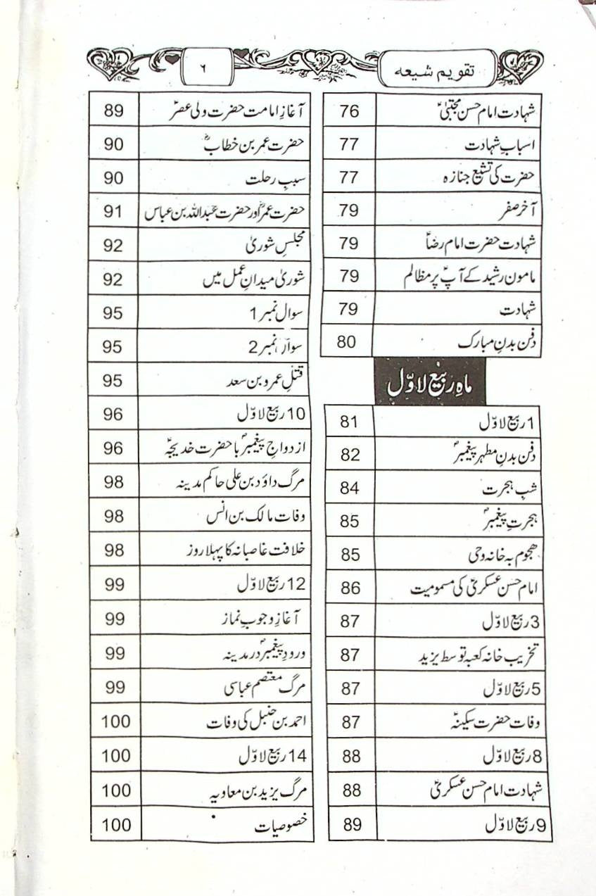 Shion ky 365 Din (Taqveem e Shia) |  شیعوں کے 365 دن (تقویم شیعہ)