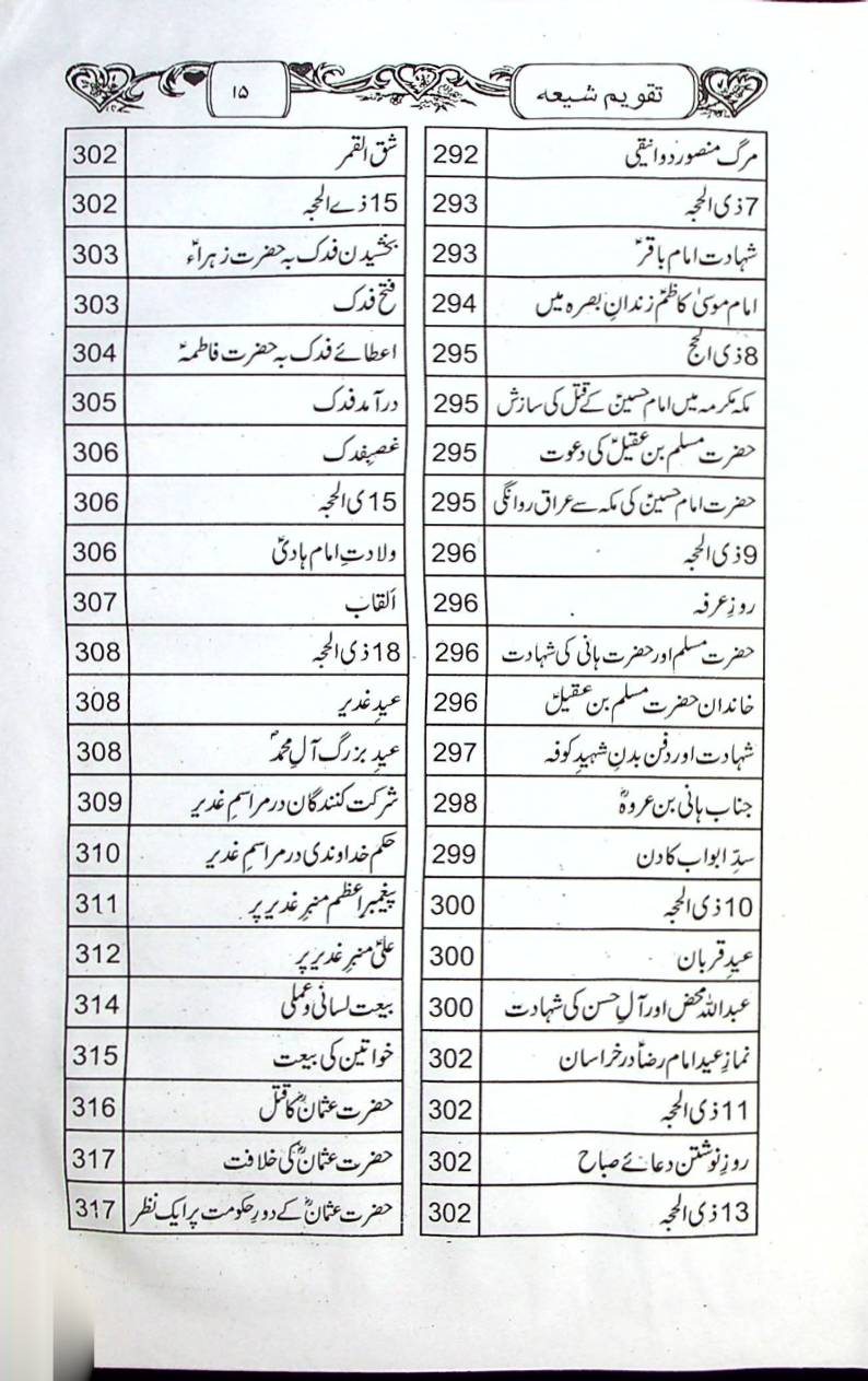 Shion ky 365 Din (Taqveem e Shia) |  شیعوں کے 365 دن (تقویم شیعہ)